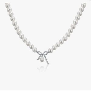 Lovans Bow Pendant Pearl Necklace 16”-18”